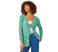 Roman Originals Tie Front Knit Cardigan for Women UK - Ladies Everyday Holiday Spring Summer V-Neckline Comfy Soft Evening Vacation Work Party - Spacedye Green - Size 18