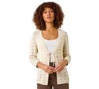 Roman Originals Tie Front Pointelle Knit Cardigan for Women UK - Ladies Everyday Holiday Spring Summer Comfy Soft Evening Vacation Work Party - Beige - Size 20
