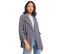 Roman Originals Tie Waist Jacket for Women UK - Ladies Summer Coat Spring Daywear Holiday Longline Long Sleeve Comfy Everyday Smart Jackets - Grey - Size 22