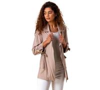 Roman Originals Tie Waist Jacket for Women UK - Ladies Summer Coat Spring Daywear Holiday Longline Long Sleeve Comfy Everyday Smart Jackets - Stone - Size 20