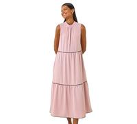 Roman Originals Tiered Swing Midi Dress for Women UK - Ladies Everyday Holiday Spring Summer Round Neckline Comfy Soft Evening Vacation Work Party - Light Pink - Size 16