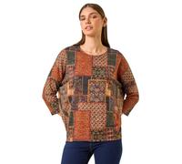 Roman Originals Top for Women UK - Ladies Drop Shoulder Blouse Batwing Tunic Stretchy Everyday Autumn Winter Round Neckline Comfy Soft Evening Vacation Work Party Night Out - Orange - Size 12