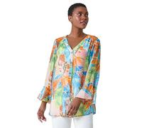 Roman Originals Tropical Print Frill Sleeve Top for Women UK - Ladies Everyday Holiday Spring Summer V-Neckline Comfy Soft Evening Vacation Work Party - Orange - Size 12