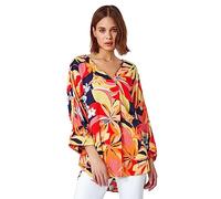 Roman Originals Tropical Print Relaxed Kimono Top for Women UK - Ladies Everyday Holiday Spring Summer V Neckline Comfy Soft Evening Vacation Work Party - Orange - Size 12