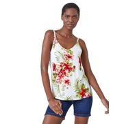 Roman Originals Tropical Print Strap Detail Cami Top for Women UK - Ladies Everyday Holiday Spring Summer V Neckline Comfy Soft Evening Vacation Work Party - Ivory - Size 20