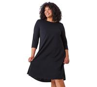 Roman Originals Tunic Dress with Pockets for Women UK Ladies Swing Fit & Flare Skater Slouch Stretchy Casual Smart Winter Jersey Pull On Work Office 3/4 Long Sleeves - Black Plus - Size 18