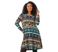 Roman Originals Tunic Dress with Pockets for Women UK Ladies Swing Fit & Flare Skater Slouch Stretchy Casual Smart Winter Jersey Pull On Work Office 3/4 Long Sleeves - Petite Multi - Size 14