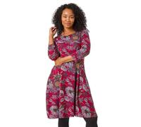 Roman Originals Tunic Dress with Pockets for Women UK Ladies Swing Fit & Flare Skater Slouch Stretchy Casual Smart Winter Jersey Pull On Work Office 3/4 Long Sleeves - Petite Wine - Size 14