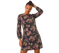 Roman Originals Tunic Dress with Pockets for Women UK Ladies Swing Fit & Flare Skater Slouch Stretchy Casual Smart Winter Jersey Pull On Work Office 3/4 Long Sleeves - Purple Noir - Size 18