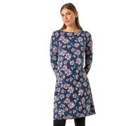 Roman Originals Tunic Dress with Pockets for Women UK Ladies Swing Fit & Flare Skater Slouch Stretchy Casual Smart Winter Jersey Pull On Work Office 3/4 Long Sleeves - Navy & Pink - Size 16