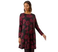 Roman Originals Tunic Dress with Pockets for Women UK Ladies Swing Fit & Flare Skater Slouch Stretchy Casual Smart Winter Jersey Pull On Work Office 3/4 Long Sleeves - Noir Red - Size 18