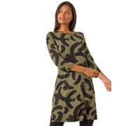 Roman Originals Tunic Dress with Pockets for Women UK Ladies Swing Fit & Flare Skater Slouch Stretchy Casual Smart Winter Jersey Pull On Work Office 3/4 Long Sleeves - Khaki Black - Size 16