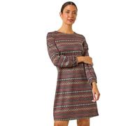 Roman Originals Tunic Dress with Pockets for Women UK Ladies Swing Fit & Flare Skater Slouch Stretchy Casual Smart Winter Jersey Pull On Work Office 3/4 Long Sleeves - Navy Brown - Size 14