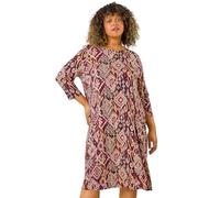 Roman Originals Tunic Dress with Pockets for Women UK Ladies Swing Fit & Flare Skater Slouch Stretchy Casual Smart Winter Jersey Pull On Work Office 3/4 Long Sleeves - Brown - Size 20