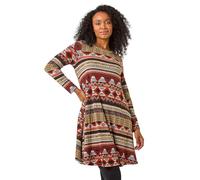 Roman Originals Tunic Dress with Pockets for Women UK Ladies Swing Fit & Flare Skater Slouch Stretchy Casual Smart Winter Jersey Pull On Work Office 3/4 Long Sleeves - Petite Orange - Size 16