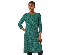 Roman Originals Tunic Dress with Pockets for Women UK Ladies Swing Fit & Flare Skater Slouch Stretchy Casual Smart Winter Jersey Pull On Work Office 3/4 Long Sleeves - Green Black - Size 18