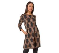 Roman Originals Tunic Dress with Pockets for Women UK Ladies Swing Fit & Flare Skater Slouch Stretchy Casual Smart Winter Jersey Pull On Work Office 3/4 Long Sleeves - Tan - Size 16