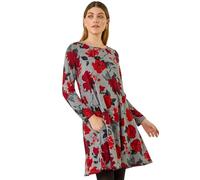 Roman Originals Tunic Dress with Pockets for Women UK Ladies Swing Fit & Flare Skater Slouch Stretchy Casual Smart Winter Jersey Pull On Work Office 3/4 Long Sleeves - Petite Blue Multi - Size 16
