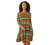 Roman Originals Tunic Dress with Pockets for Women UK Ladies Swing Fit & Flare Skater Slouch Stretchy Casual Smart Winter Jersey Pull On Work Office 3/4 Long Sleeves - Petite Blue Multi - Size 18
