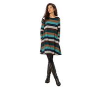 Roman Originals Tunic Dress with Pockets for Women UK Ladies Swing Fit & Flare Skater Slouch Stretchy Casual Smart Winter Jersey Pull On Work Office 3/4 Long Sleeves - Teal & Brown - Size 20