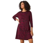Roman Originals Tunic Dress with Pockets for Women UK Ladies Swing Fit & Flare Skater Slouch Stretchy Casual Smart Winter Jersey Pull On Work Office 3/4 Long Sleeves - Wine & Noir - Size 14