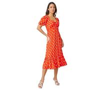 Roman Originals Twist Front Midi Dress for Women UK - Ladies Everyday Autumn Winter Round Neckline Comfy Soft Evening Vacation Work Party Night Out - Red & White - Size 10