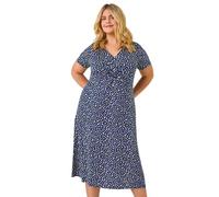 Roman Originals Twist Front Midi Dress for Women UK - Ladies Everyday Autumn Winter Round Neckline Comfy Soft Evening Vacation Work Party Night Out - Navy Plus - Size 30