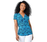 Roman Originals Twist Knot Top for Women UK - Ladies Stretchy Blouse Autumn Winter Casual Smart Floral Print Abstract V-Neck Comfy Soft Knot Detail Daywear Holiday - Petite Blue - Size 12