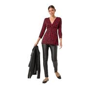 Roman Originals Twist Knot Top for Women UK - Ladies Stretchy Blouse Autumn Winter Casual Smart Floral Print Abstract V-Neck Comfy Soft Knot Detail Daywear Holiday - Red Black - Size 18