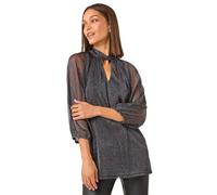 Roman Originals Twist Neck Glitter Mesh Top for Women UK - Ladies Everyday Autumn Winter Comfy Soft Evening Vacation Work Party Night Out - Black - Size 14