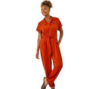 Roman Originals Utility Buttoned Jumpsuit for Women UK - Ladies Everyday Holiday Spring Summer Collar Neckline Comfy Soft Evening Vacation Work Party - Rust - Size 12