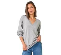 Roman Originals V-Neck Jumper for Women UK Ladies Boyfriend Fit Slouch Sweater Winter Autumn Textured Casual Flattering Knit Pullover Knitwear Daywear Lightweight Lounge - Plain Grey - Size 12