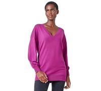 Roman Originals V-Neck Jumper for Women UK Ladies Boyfriend Fit Slouch Sweater Winter Autumn Textured Casual Flattering Knit Pullover Knitwear Daywear Lightweight Lounge - Magenta - Size 14