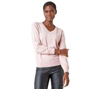 Roman Originals V-Neck Jumper for Women UK Ladies Boyfriend Fit Slouch Sweater Winter Autumn Textured Casual Flattering Knit Pullover Knitwear Daywear Lightweight Lounge - Pink Sparkle - Size 18