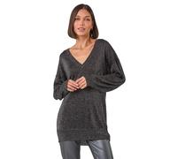 Roman Originals V-Neck Jumper for Women UK Ladies Boyfriend Fit Slouch Sweater Winter Autumn Textured Casual Flattering Knit Pullover Knitwear Daywear Lightweight Lounge - Plain Black - Size 18