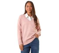 Roman Originals V-Neck Jumper for Women UK Ladies Boyfriend Fit Slouch Sweater Winter Autumn Textured Casual Flattering Knit Pullover Knitwear Daywear Lightweight Lounge - Petite Light Pink - Size 14