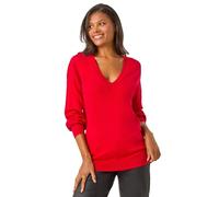 Roman Originals V-Neck Jumper for Women UK Ladies Boyfriend Fit Slouch Sweater Winter Autumn Textured Casual Flattering Knit Pullover Knitwear Daywear Lightweight Lounge - Scarlet - Size 20