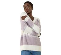 Roman Originals V-Neck Stripe Knit Jumper for Women UK - Ladies Everyday Autumn Winter Comfy Soft Evening Vacation Work Party Night Out - Lilac - Size 12