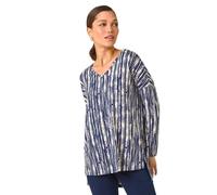 Roman Originals V-Neck Tunic Stretch Top for Women UK - Ladies Everyday Holiday Spring Summer Round Neckline Comfy Soft Evening Vacation Work Party - Navy & White - Size 10