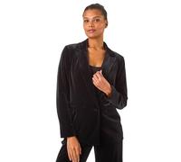 Roman Originals Velvet Double Breasted Blazer for Women UK - Ladies Everyday Autumn Winter Rever & Collar Comfy Soft Evening Vacation Work Party Night Out - Black - Size 16