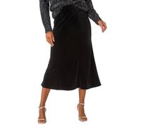 Roman Originals Velvet Elastic Waist Tulip A-line Skirt for Women UK - Ladies Everyday Autumn Winter Comfy Soft Evening Vacation Work Party Night Out - Black - Size 12