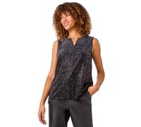 Roman Originals Velvet Glitter V-Neck Stretch Top for Women UK - Ladies Everyday Autumn Winter V-Neckline Comfy Soft Evening Vacation Work Party Night Out - Black - Size 12