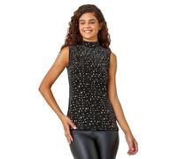 Roman Originals Velvet Star Print Polo Neck Stretch Top for Women UK - Ladies Everyday Autumn Winter Comfy Soft Evening Vacation Work Party Night Out - Gold - Size 18