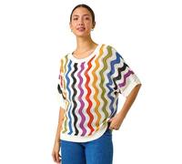 Roman Originals Vertical Striped Wave Knit Jumper for Women UK - Ladies Everyday Holiday Spring Summer Round Neckline Comfy Soft Evening Vacation Work Party - Multi - Size 14