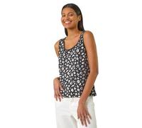 Roman Originals Vest Top for Women UK - Ladies Tank Tops Tunic Summer Blouse Cami Camisole V-Neck Stretch Jersey Casual Sleeveless Beach Party Lounge Holiday Spring - Noir Leopard - Size 10