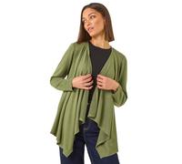 Roman Originals Waterfall Cardigan for Women UK - Ladies Open Front Cardi Smart Casual Edge to Edge Daytime Everyday Summer Autumn Knitted Knitwear Long Sleeve Fashionable - Light Khaki - Size 12