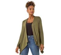 Roman Originals Waterfall Cardigan for Women UK - Ladies Open Front Cardi Smart Casual Edge to Edge Daytime Everyday Summer Autumn Knitted Knitwear Long Sleeve Fashionable - Plain Khaki - Size 16