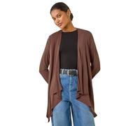 Roman Originals Waterfall Cardigan for Women UK - Ladies Open Front Cardi Smart Casual Edge to Edge Daytime Everyday Summer Autumn Knitted Knitwear Long Sleeve Fashionable - Chocolate - Size 16