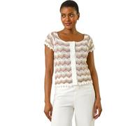 Roman Originals Wave Crochet Buttoned Top for Women UK - Ladies Everyday Holiday Spring Summer Round Neckline Comfy Soft Evening Vacation Work Party - Ivory - Size 16