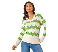 Roman Originals Wave Polo Knit Jumper for Women UK - Ladies Everyday Holiday Spring Summer V-Neckline Comfy Soft Evening Vacation Work Party - Green - Size 16